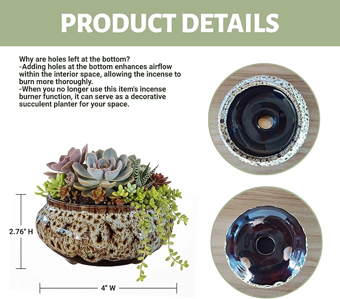 Incense Burner with Calabash Incense Stick Holder - Porcelain Charcoal Censer for Use with Resin Granular Powder Cone or Coil Incense (Fambe Gray)