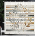 Ambesonne Striped Shower Curtain, Abstract and Boho Neutral Tones with Leaves on Lines Backdrop Print, Cloth Fabric Bathroom Decor Set with Hooks, 69" W x 84" L, Pale Brown Grey and Camel