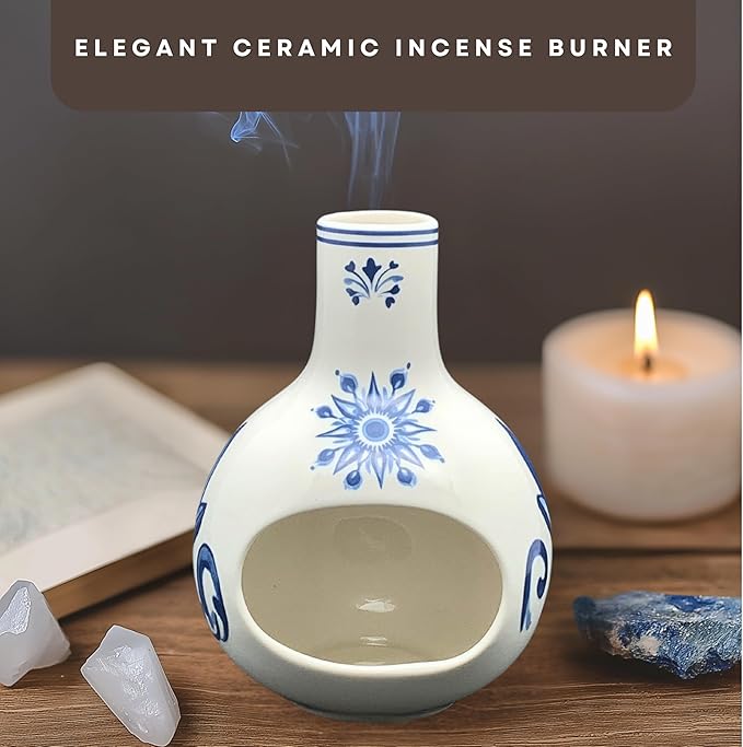 Ceramic Incense Holder – Palo Santo Burner for Sticks, Cones & More – Ash Catcher for Meditation, Altar, and Home Decor (Crystalhush)