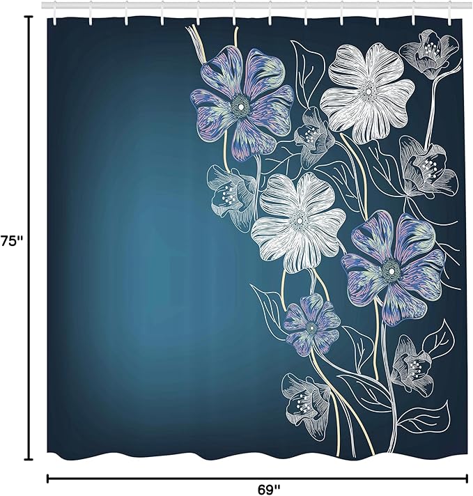 Ambesonne Art Shower Curtain, Hand Drawn Cherry Blossoms Fantasy Bridal Garden Anniversary Theme, Cloth Fabric Bathroom Decor Set with Hooks, 69" W x 75" L, Blue Lavender