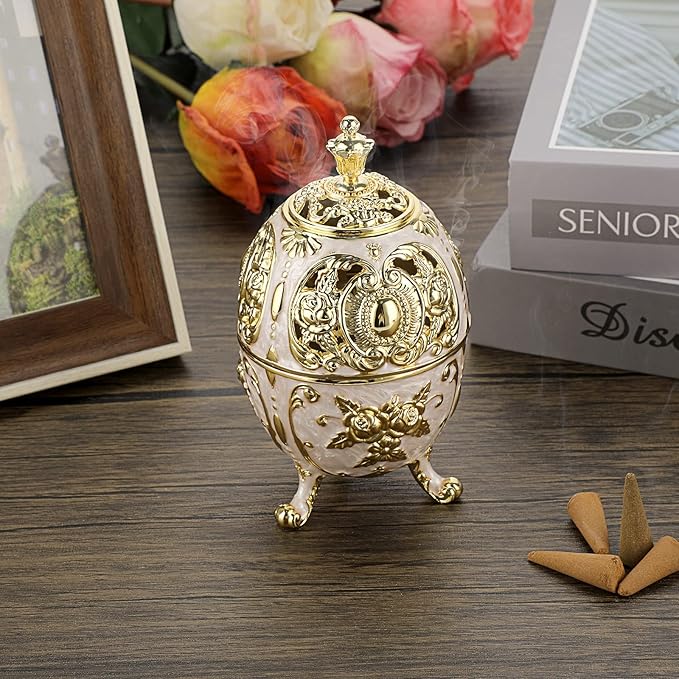 JUXYES Vintage Incense Burner Holder with Removable Ash Catchers, Metal Censer Antique Cone Coil Incense Burner Holder Zinc Alloy Spiritual Aromatherapy Yoga Meditation Gifts Retro Home Decoration