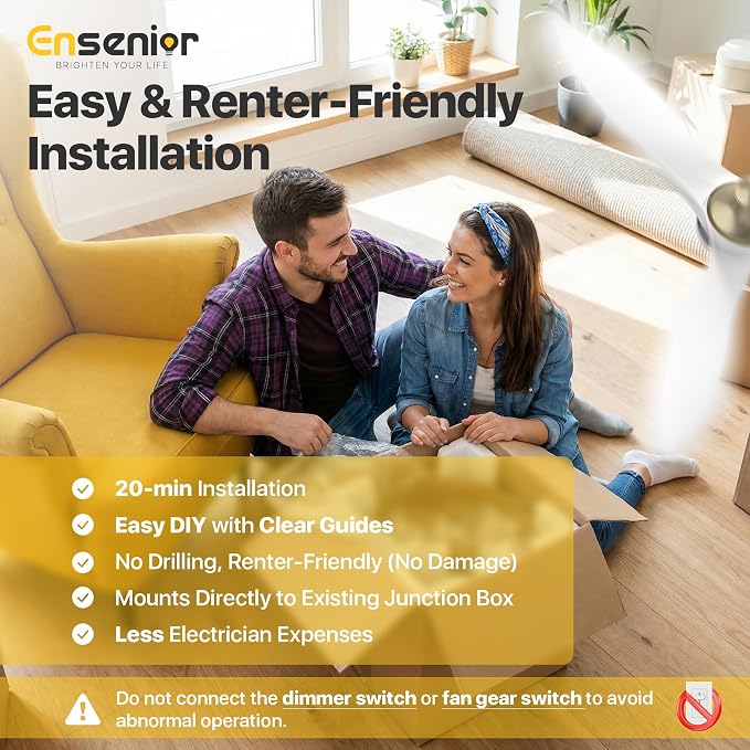 Ensenior Ceiling Fan with Light White and Gold, 52 Inch Ceiling Fans with Lights and Remote, 3 ABS Blades, Quiet Reversible DC Motor, 6-Speed, Dimmable 3CCT LED with Memory, Modern Fan for Living Room
