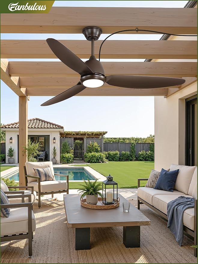 Fanbulous 52" Outdoor Ceiling Fan with Light, IP65 Waterproof Wet Rated, Plug in Gazebo Fan with 10FT Cord, Smart APP & Remote, 6-Speed Reversible DC Motor, 3CCT Dimmable LED for Patio Porch(Bronze)