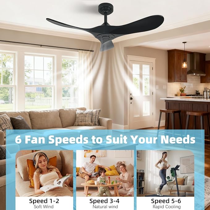 Outdoor Ceiling Fan Without Light, 42Inch Smart Ceiling Fan with Remote & Voice Control for Compatible with Alexa/Google, 3-Blade Solid Wood Fan, Quiet DC Motor, 6 Speeds for Patio, Farmhouse