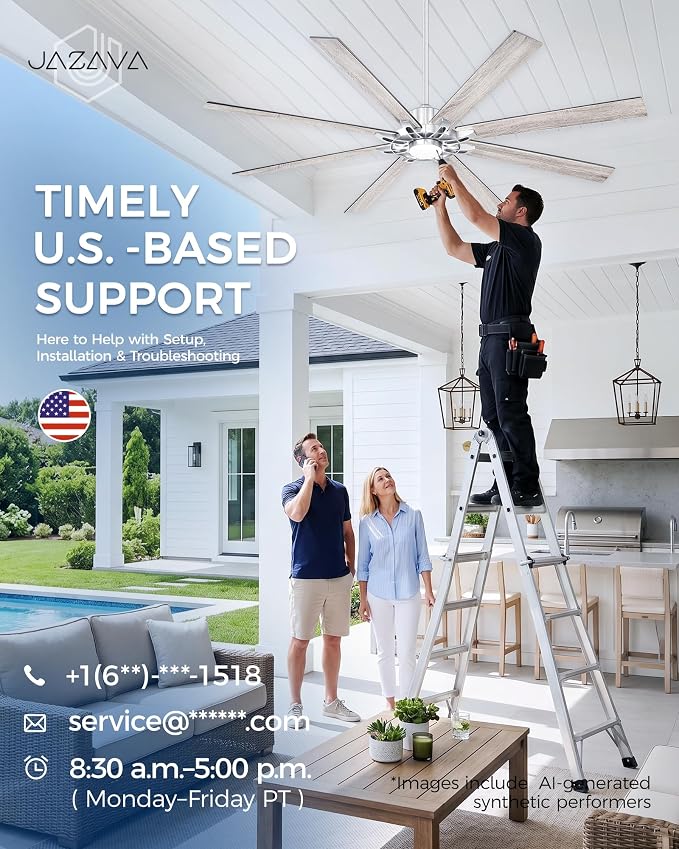 84 Inch Brushed Nickel Ceiling Fan, Smart Alexa Compatible Large Indoor Outdoor Fan for High Ceilings, Covered Patio & Garage, Dual Finish 8 Plywood Blades, ZCCF05BN-84