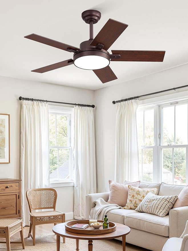ZMISHIBO 42" Ceiling Fans with Lights, Smart Remote/APP Control, Farmhouse Ceiling Fan with 6 Speeds & 3CCT, Dimmable 30W LED, Quiet DC Motor, Noiseless for Living Room, Bedroom, Kitchen, Oil Bronze