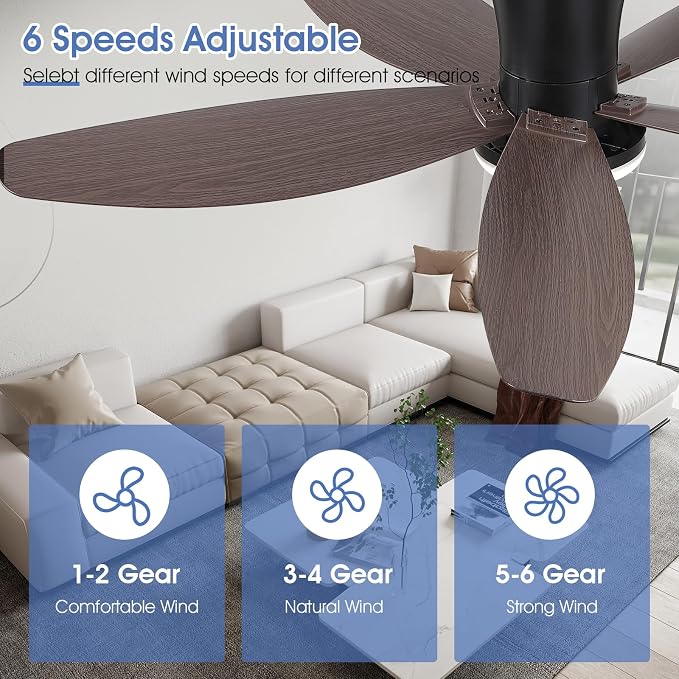 Surtime Ceiling Fans with Lights-42 Low Profile Ceiling Fan with Light and Remote/APP Control,Flush Mount,DC Reversible,LED Dimmable Modern Ceiling Fans for Bedroom,Indoor/Outdoor Patio Use(Brown)