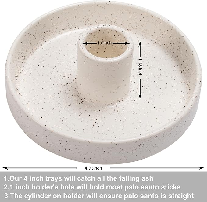 Palo Santo Holder, Ceramic Incense Holder for Palo Santo Sticks, Scent Wood Stand and Ash Catcher, Simple, Sturdy and Well Made Incense Burner, Cozy Speckled White