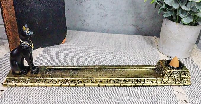 Ebros Gift Egyptian Feline Goddess of Protection Bastet Cat Deity Incense Stick and Cone Burner Holder Sculpture Home Fragrance Accessory Gods of Egypt Temple of Bast Statue