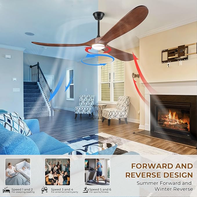 72" Outdoor Ceiling Fans with Lights and Remote Control, Large Ceiling Fan with Lights High CFM Quiet 3 Blades Propeller Wood Ceiling Fan, Outdoor Fan for Patio Porch Gazebo,Dark Walnut