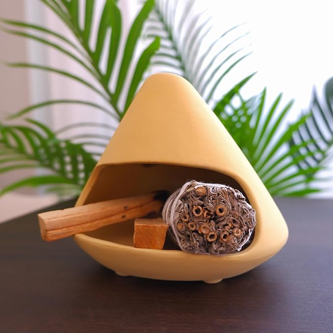 MOUGIGI Palo Santo Holder Incense Burner-Unique Zongzi-Shaped Clay Smudge Bowl for Sage,Copal,and Stick Incense-Mini Chiminea Meditation Tool for Zen Decor for Energy, Yoga, Meditation & Aromatherapy