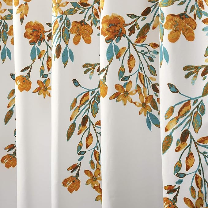 Lush Decor Tanisha Shower Curtain, 72" W x 72" L, Tangerine & Turquoise - Orange & Blue Flower Vine Print - Beautiful & Elegant Floral Shower Curtain - Modern Farmhouse & Cottage Bathroom Decor