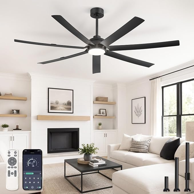 Fanbulous 66" Ceiling Fans with Lights and Remote, APP Control, 6 Speeds, Dimmable, 3CCT, Black Modern Ceiling Fan with Quiet Reversible DC Motor, Indoor/Outdoor Ceiling Fan for Living Room Patios