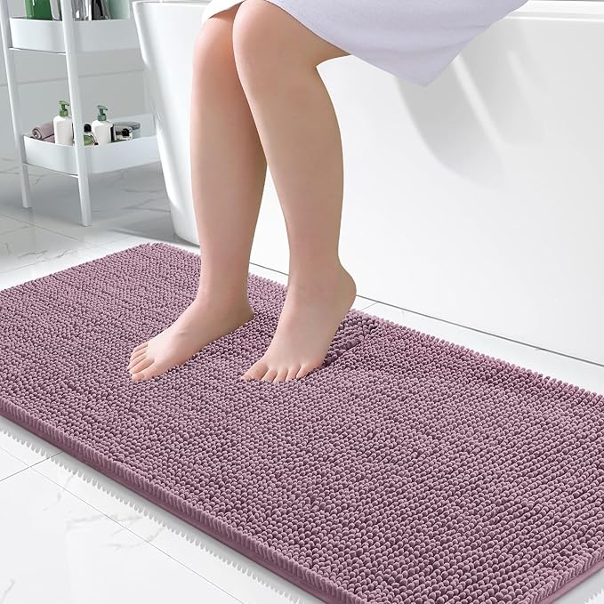 OLANLY Large Bathroom Rugs 45x27, Extra Soft Absorbent Chenille Bath Rugs, Rubber Backing Quick Dry, Machine Washable Bath Mats for Bathroom Floor, Tub and Shower, Home Decor Accessories, Deep Plum