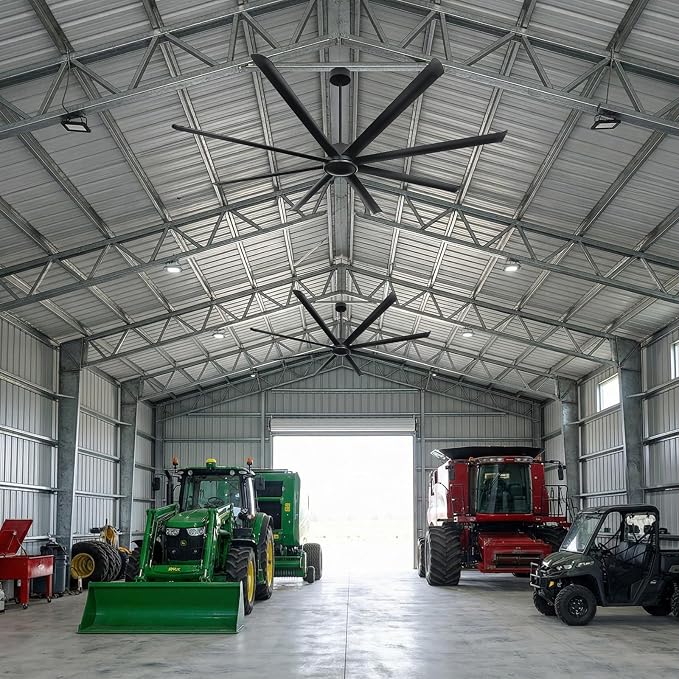 120 Inch HVLS Industrial Ceiling Fan, Large Ceiling Fan with Remote Control, High Airflow Commercial Fan for Garage Gym Shop Warehouse, Quiet DC Motor, 6 Speeds, 8 Aluminum Blades