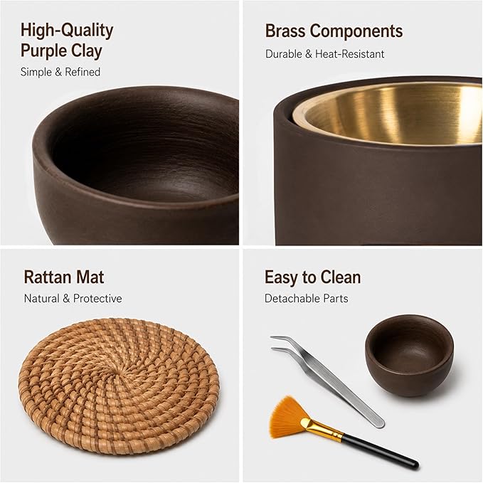 5 in 1 Incense Diffuser & Holder Set, Ceramic Aromatherapy Burner for Incense Sticks and Dried Herbs, Multi-Use Wax Warmer for Bedtime Calm, Yoga, Meditation, Home and Office