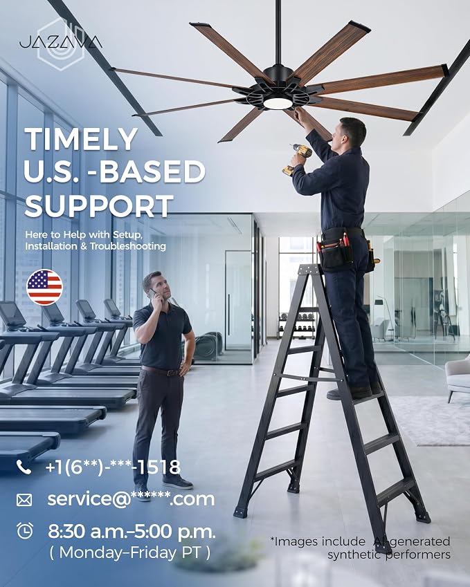 72 Inch Ceiling Fan with Light, Industrial Ceiling Fan with 8 Aluminium Metal Blades, Smart Fan Compatible with Alexa, Garage Indoor Fan For Living Room and Patio, ZCCF05AWD-72