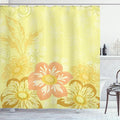 Ambesonne Yellow Shower Curtain, Mexican Dahlia Flower and Silhouette of Curving Leave on Ornate Background, Cloth Fabric Bathroom Decor Set with Hooks, 69" W x 70" L, Yellow Pink