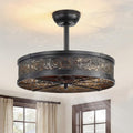 LEDIARY Farmhouse Chandelier Ceiling Fan with Light,20 Inch Black Caged Enclosed Bladeless Fan Lights Ceiling Fixtures,Vintage Victorian Rustic Fandelier for Indoor,Kitchen,Bedroom,Living Room
