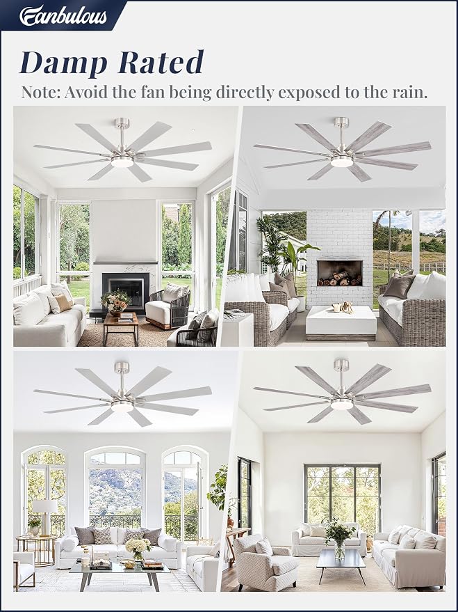 Fanbulous 65 Inch Ceiling Fan with Light and Remote, 6 Speeds Reversible DC Motor Ceiling Fans for Living Room Patio Garage, 3CCT Dimmable LED, 8 Wood Blades, Downrod Mount, Sloped Ceiling Compatible
