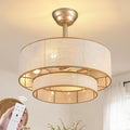 20" Boho Ceiling Fan Light and Remote, Fabric Chandelier Ceiling Fan Light, Caged Fandelier with Lights Flush Mount, 6 Wind Speeds Enclosed Ceiling Fan for Bedroom, Living Room, Dining Room