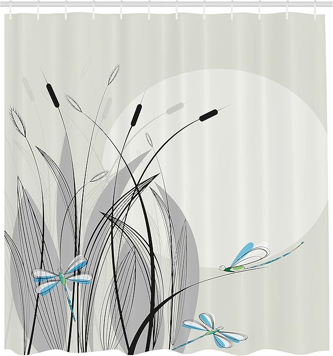 Ambesonne Dragonfly Shower Curtain, Dragonflies on Flowers and Branches Flourishing Nature Spring Time Predator Print, Cloth Fabric Bathroom Decor Set with Hooks, 69" W x 84" L, Beige Black