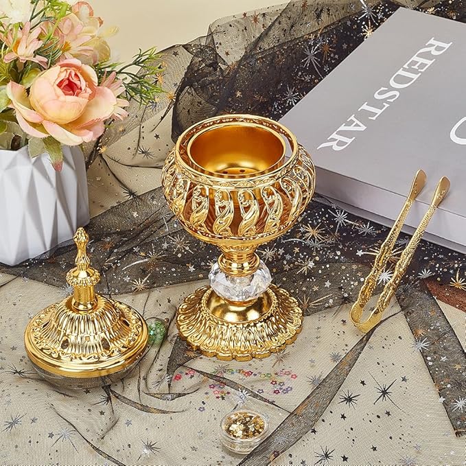 Incense Burner, Polished Brass Censer Holder with Tong Charcoal Metal Vintage Censer Holder for Rituals, Yoga, Meditation and Home Decor