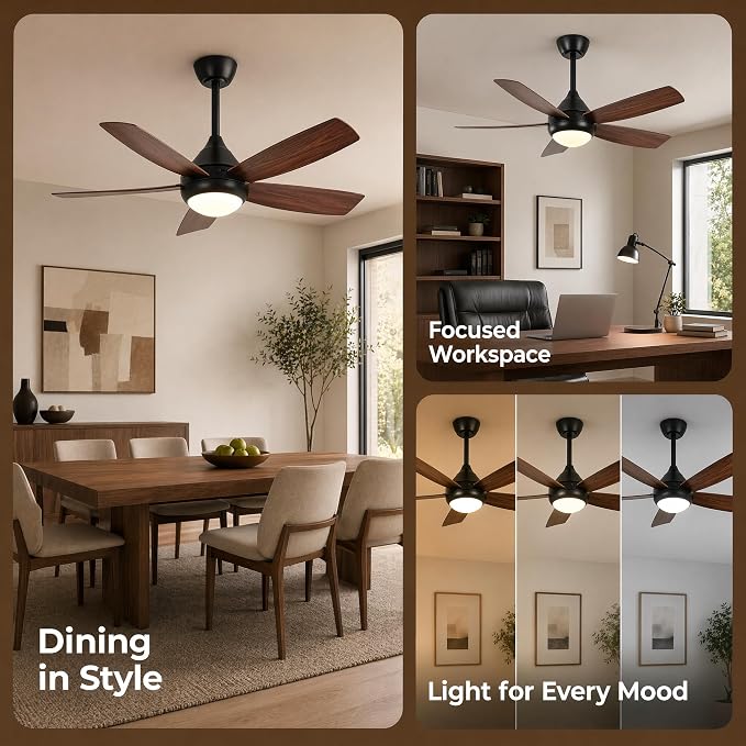 Ceiling Fans with Lights and Remote Control, 42 Inch Ceiling Fan with Light for Bedroom Living Room and Patio, Quiet 6 Speeds DC Reversible, Dimmable, Noiseless, Low Profile Ceiling Fans