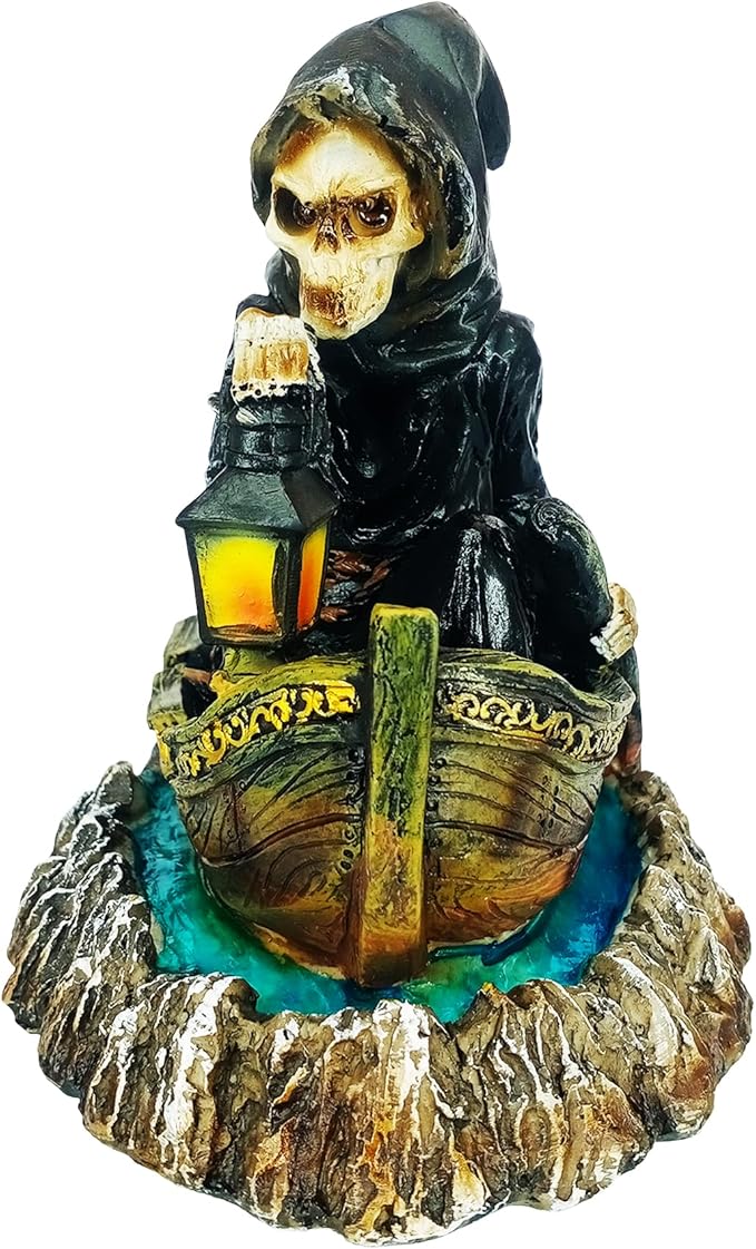 Fantasy Gifts Grim Reaper Soul Deliverer Backflow Incense Burner – 7 Inch Polyresin Fountain Holder for Meditation, Aromatherapy & Gothic Home Décor Mysterious Reaper Design Incense Cone Holder Gift