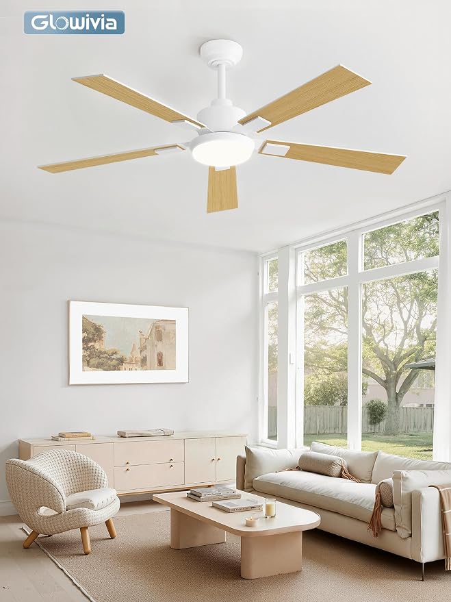 52 Inch Ceiling Fans with Lights and Remote&APP Control, White Smart Ceiling Fan with 3000-6000K Dimmable, 10 Speeds Quiet Reversible Motor, Indoor/Outdoor Ceiling Fan for Bedroom Living Room