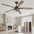 Fanbulous Farmhouse Ceiling Fan with Light and Remote, Industrial Caged Flush Mount Ceiling Fans with 6 Speed Reversible Motor and Dual Finish 5 Blades, for Living room, Bedroom (Oil Bronze, 60 Inch)