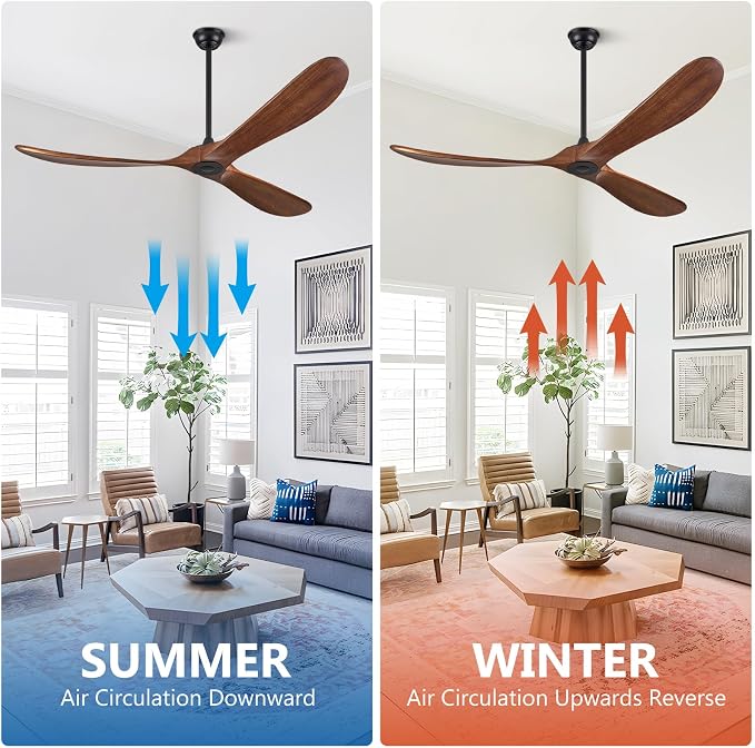 ABZ Ceiling Fans without Lights - 72 Inch Outdoor Ceiling Fans no Lights with Remote Control, 3 Blade Solid Wood Large Ceiling Fan for Patios Living Room Bedroom