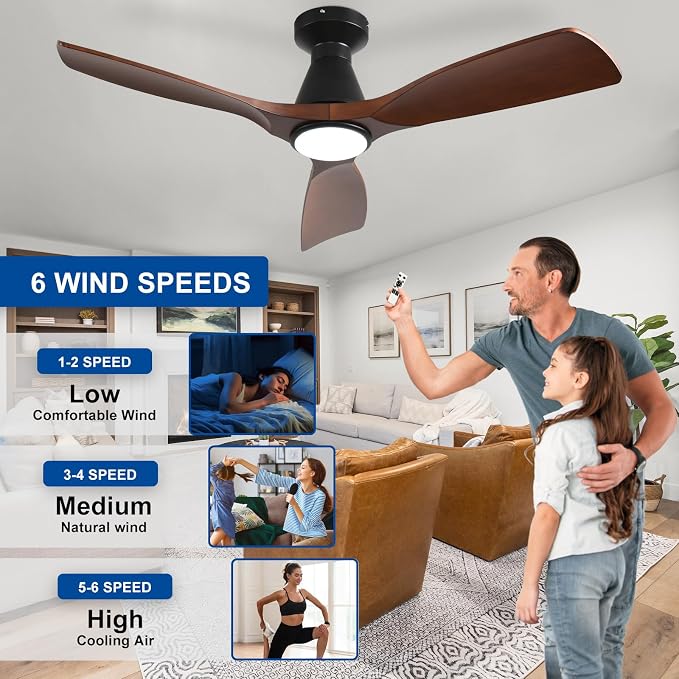 Depuley 42-Inch Ceiling Fans with Lights: Walnut 3 Blade Flush Mount Low Profile Ceiling Fan for Bedroom - Dimmable Indoor Outdoor Fan with Remote Control Ultra Quiet DC Motor Timer