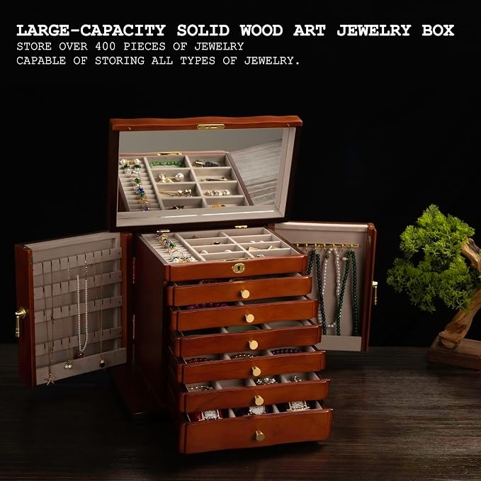 Wooden Jewelry Box,jewelry boxes for women large,jewlrey box&organizers with necklace hanger,jewerly organizer,9-layer large capacity jewelry storage box for jewelry