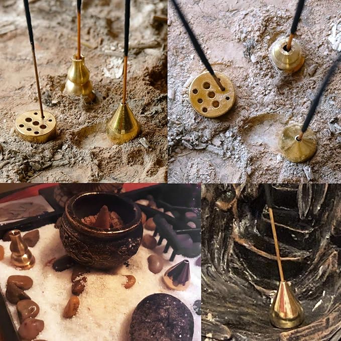 Honbay 4PCS Brass Incense Holder Incense Stick Holder Mini Incense Cone Burner Alloy Ash Catcher for Indoor Outdoor Use (4 Styles)