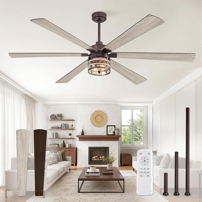 Fanbulous 72" Large Farmhouse Ceiling Fan with Light & Remote,Oil Bronze | Powerful 6-Speed Reversible DC Motor, Industrial 6 Dual Finish Blades, Ideal for Living Room, Bedroom, Patio, Garage