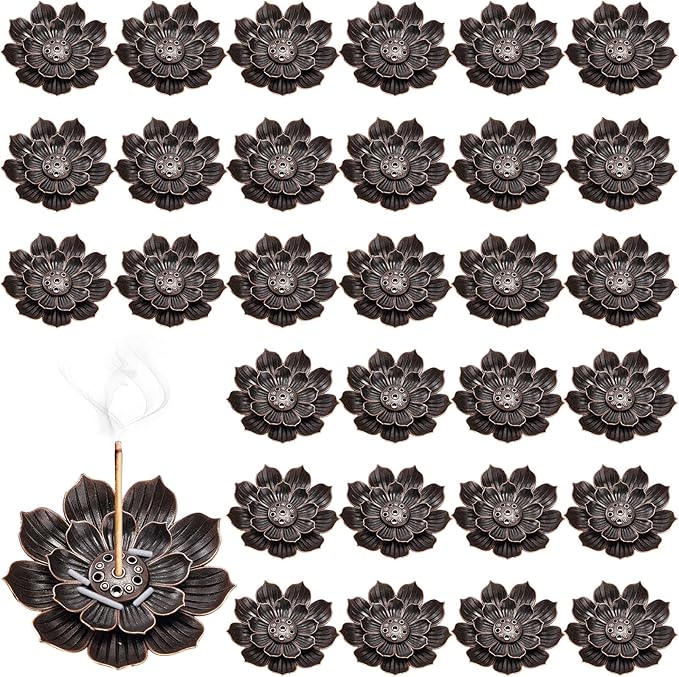 Sumind 30 Pieces Incense Holder Lotus Sticks Incense Burner Cone Burner Ash Catcher for Home Fragrance Decor Yoga SPA Bedroom(Retro)