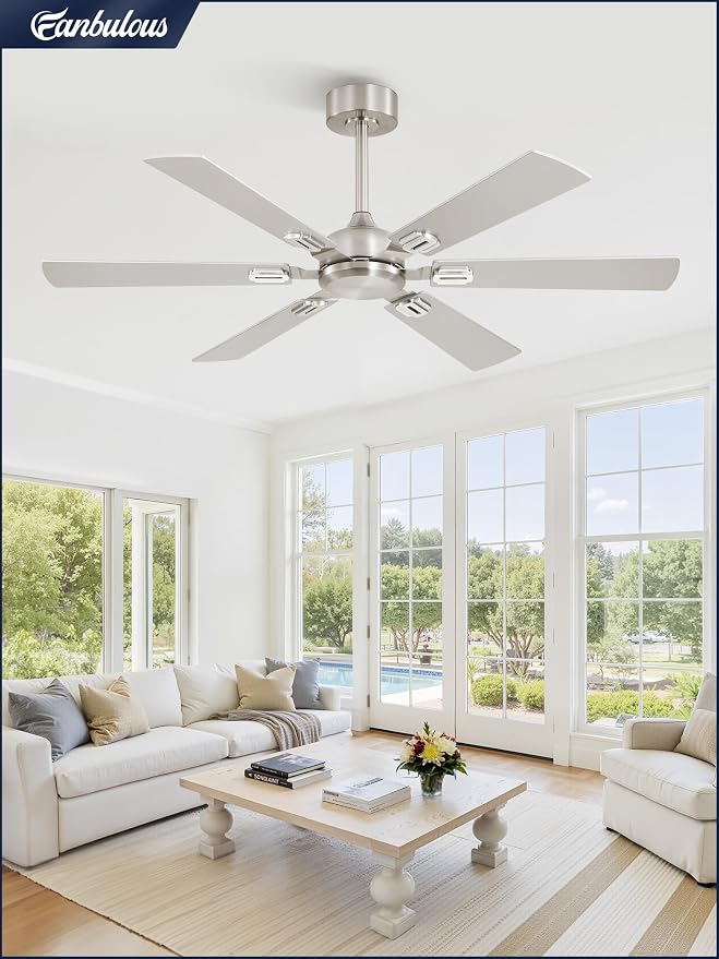 Fanbulous 52 Inch Ceiling Fans No Light with Remote, Modern Ceiling Fan Without Light, Dual Finish 6 Blades, Reversible Quiet DC Motor, 6 Speed, Large Ceiling Fan for Indoor or Covered Outdoor, Nickel