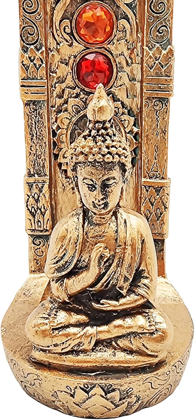 Standing Buddha Chakra Stone Incense Burner – Includes 7 Color Chakra Stones | Handcrafted Resin Holder for Sticks & Cones | Spiritual Meditation Decor for Home, Yoga, Reiki & Healing Rituals
