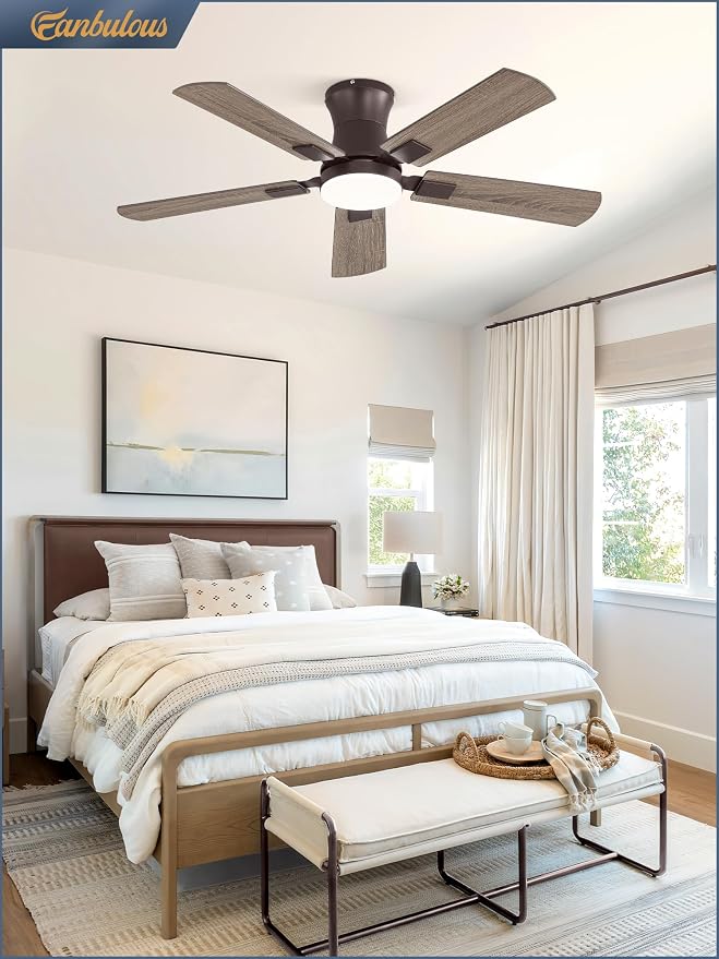 Fanbulous 42 inch ceiling fan with light, Low Profile Ceiling Fan with Light, App&Remote Control, Dimmable LED Light, Flush Mount Ceiling Fan for Indoor Bedroom Living Room, Qiuet DC Motor