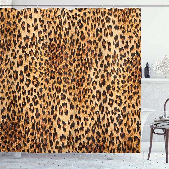 Ambesonne Animal Print Shower Curtain, Wild Animal Leopard Skin Pattern Wildlife Nature Inspired Modern Illustration, Cloth Fabric Bathroom Decor Set with Hooks, 69" W x 75" L, Brown