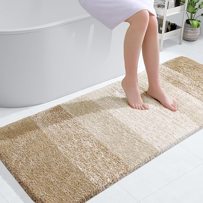 OLANLY Large Bathroom Rugs Mat 54x24, Extra Soft Absorbent Microfiber Bath Rugs, Rubber Backing, Quick Dry, Machine Washable Bath Mats for Bathroom Floor, Tub and Shower, Home Decor Accessories, Tan