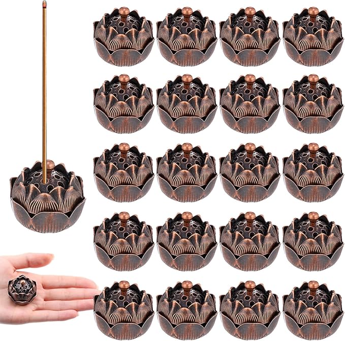 30 Pcs Return Gifts for Pooja Incense Holder Indian Return Gifts Lotus Flower Incense Burner Holder Sticks Cone Burner Ash Catcher with Lid for Pooja Indian Wedding Party Supplies(Bronze)