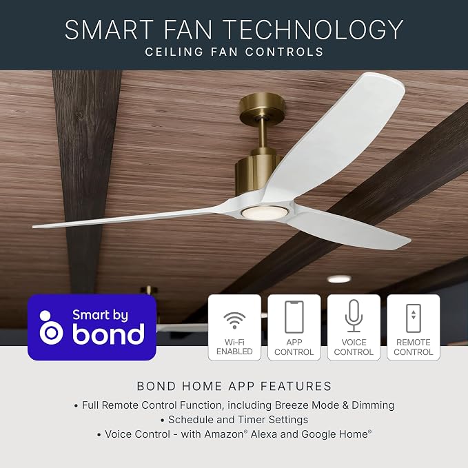 Kichler 54" Volos II 3 Blade Ceiling Fan in Matte White, With White Polycarbonate Lens, Matte White Blades, Easy-to-Install AC Motor, Downrod, 300054-MWH