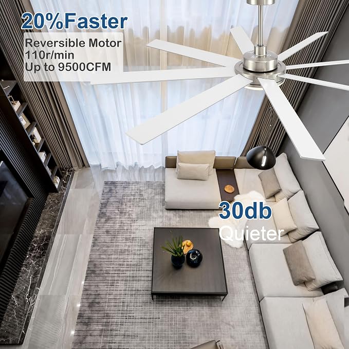 72 Inch Ceiling Fans with Lights and Remote Control, Brushed Nickel | Wooden Blades,Reversible Quiet DC Motor, 6-Speed, 3CCT Dimmable LED, Timer for Living Room, Bedroom, Office