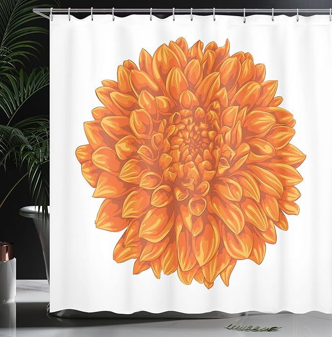 Ambesonne Dahlia Flower Shower Curtain, Funk Art Old Vintage Floral Leaf Love Valentine's Day Special Celebration Theme, Cloth Fabric Bathroom Decor Set with Hooks, 69" W x 70" L, Apricot Orange