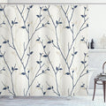 Ambesonne Leaf Shower Curtain, Branches in The Fall Trees Stem Twig Last Few Leafage Minimalistic Design Art, Cloth Fabric Bathroom Decor Set with Hooks, 69" W x 70" L, Azure Blue