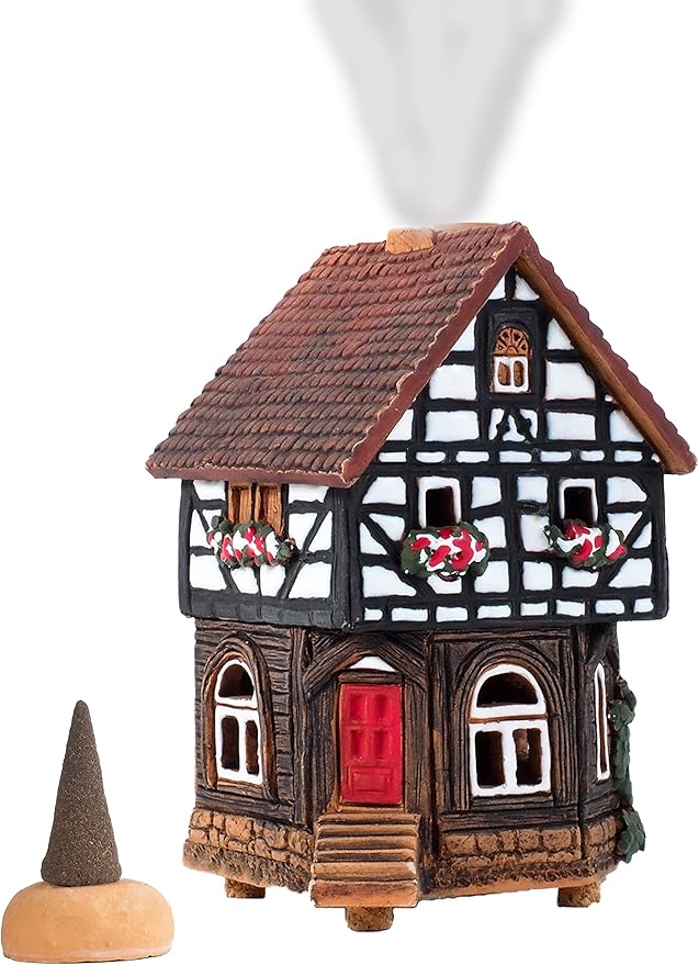Ceramic Houses and Villages Collection - Handmade House Collectible Miniature of Historic House in Lauterbach Germany - Cone Incense Holder Room Decor Incense Burner S19-6
