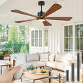 52 Inch Ceiling Fan with Lights and DC Motor by Remote Control,5 Reversible Solid Wood Blades,6-Speed Noiseless DC Motor, Modern Ceiling Fan for Indoor Bedroom Living Room Outdoor Patios