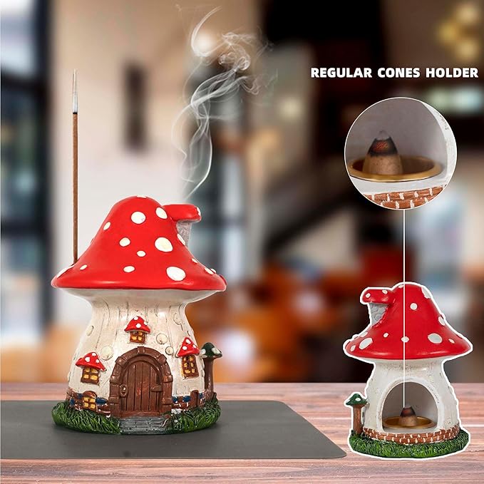 Cacukap Mushroom House Incense Burner, Cute Glow in The Dark Mushroom Incense Holder, Resin Material, Adorable Home Decor Gift